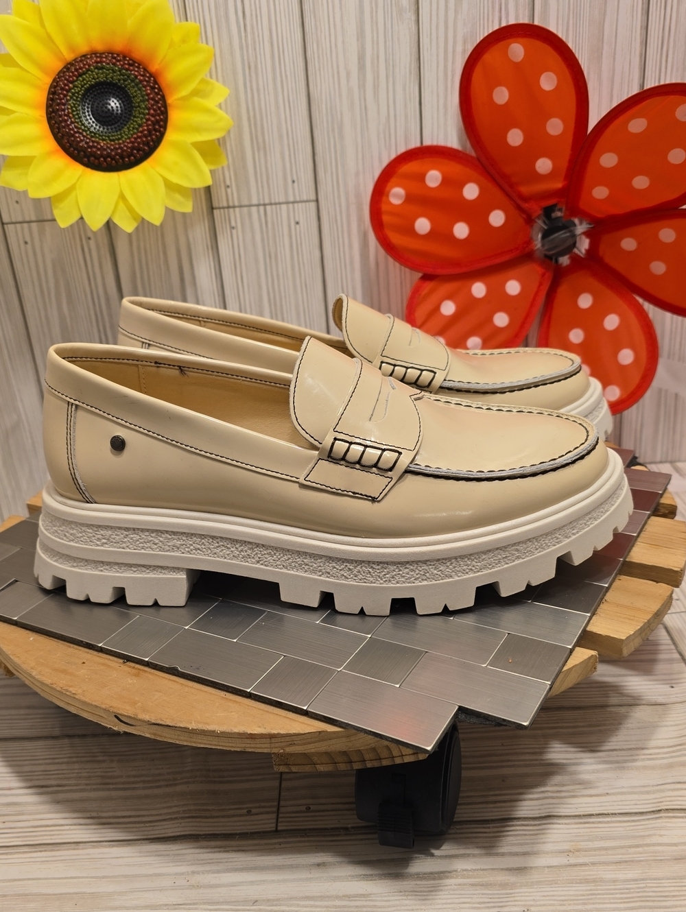 Confetti Cream Patent Leather Chunky Penny Loafer - Women - Picture 2 of 11